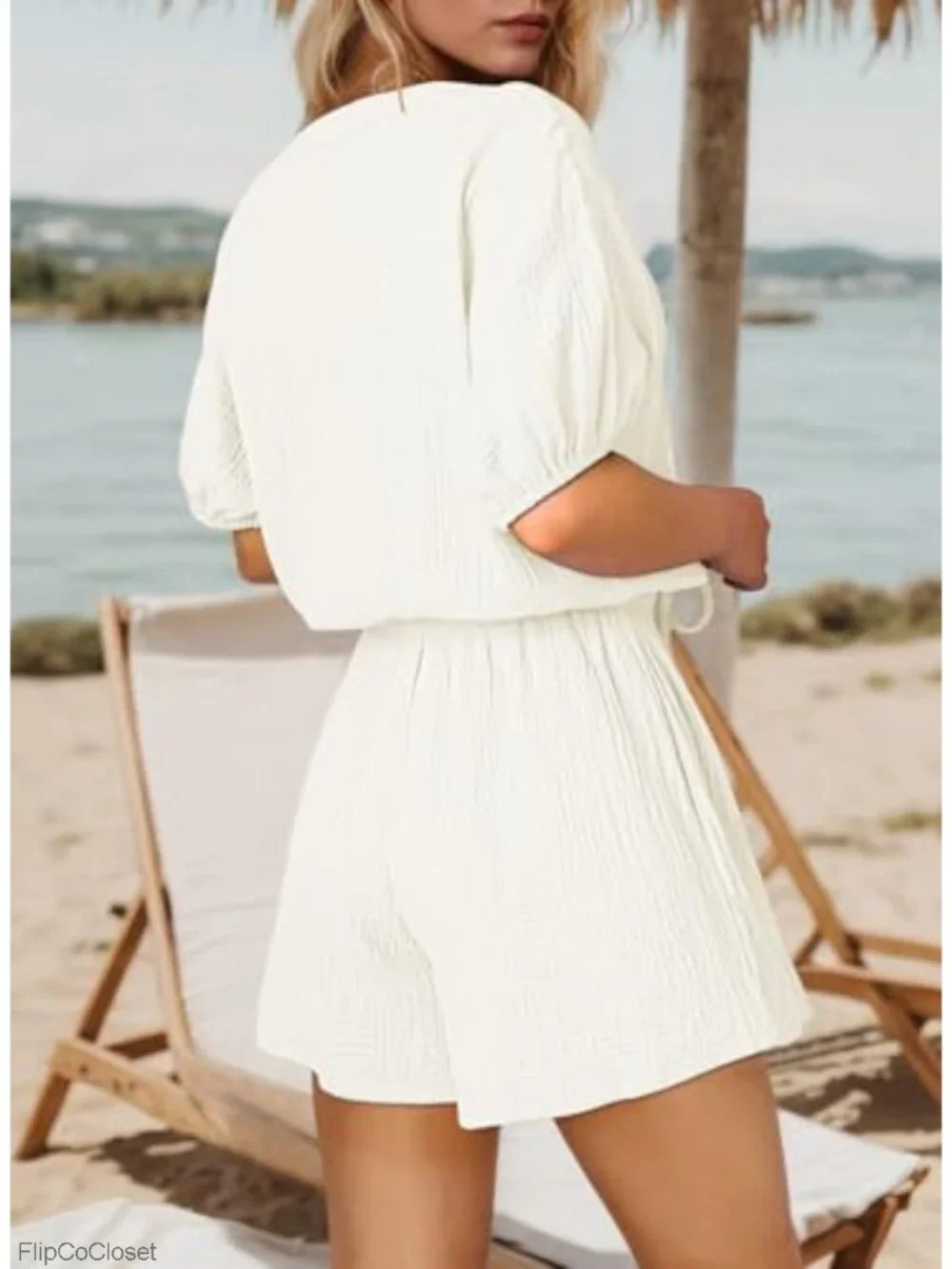 Women's Casual Romper Self Tie V Neck Short Sleeve Cotton Summer Jumpsuit